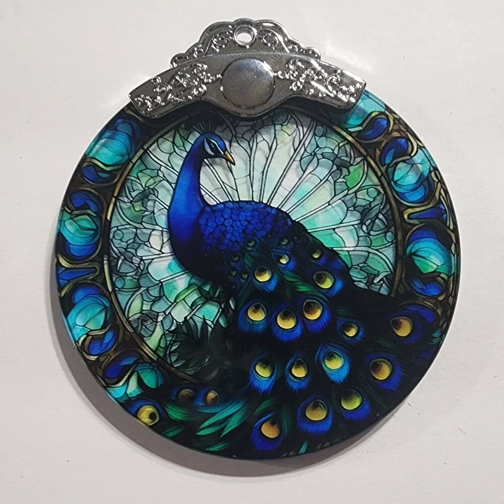 Peacock Ornament Stained Glass Hanging Decor Holiday-Sun Catcher-Christmas - Picture 6 of 7